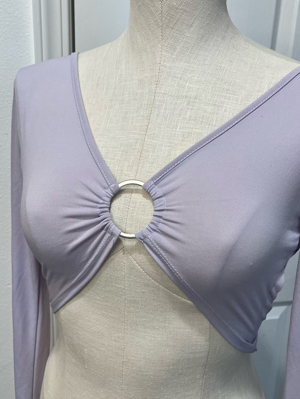 Lilac Ring-Front Long Sleeve Crop Top
